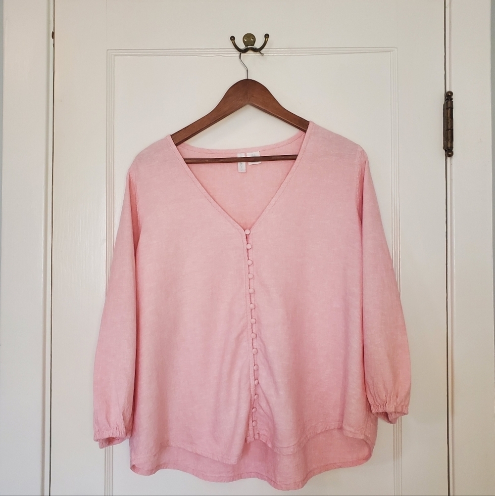 Cynthia Rowley Linen Blend Blouse – Plus Size 1X – Pale Pink
